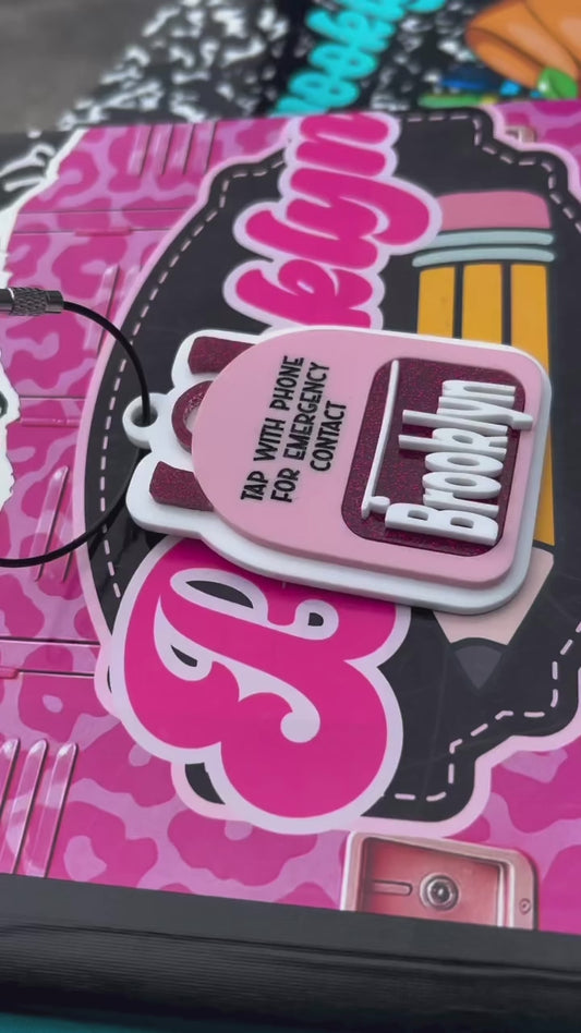 Emergency contact backpack tag, bag tag, book bag tag, scan tag, NFC tag, safety, school name tag, bag tag with name,