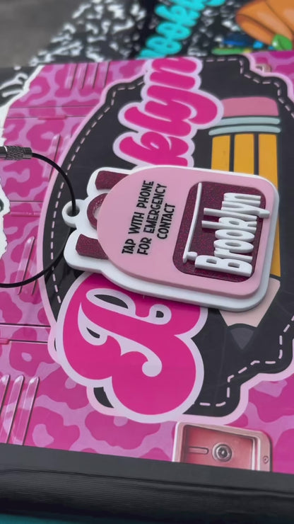 Emergency contact backpack tag, bag tag, book bag tag, scan tag, NFC tag, safety, school name tag, bag tag with name,